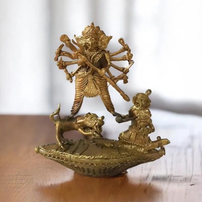 Dokra Durga Idol on Boat | Mahishashur Mardini | Antique Metal Craft